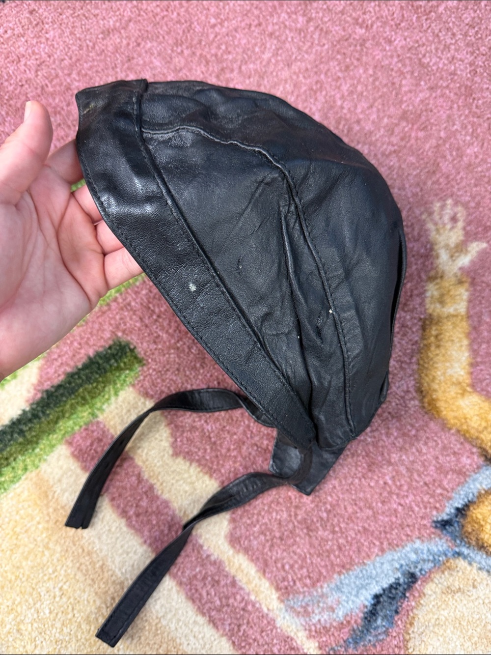VINTAGE LEATHER SKULL CAP BIKER MOTORCYCLE